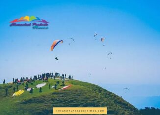 Paragliders taking off at Bir Billing, Himachal Pradesh