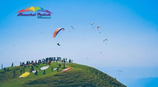 Paragliders taking off at Bir Billing, Himachal Pradesh